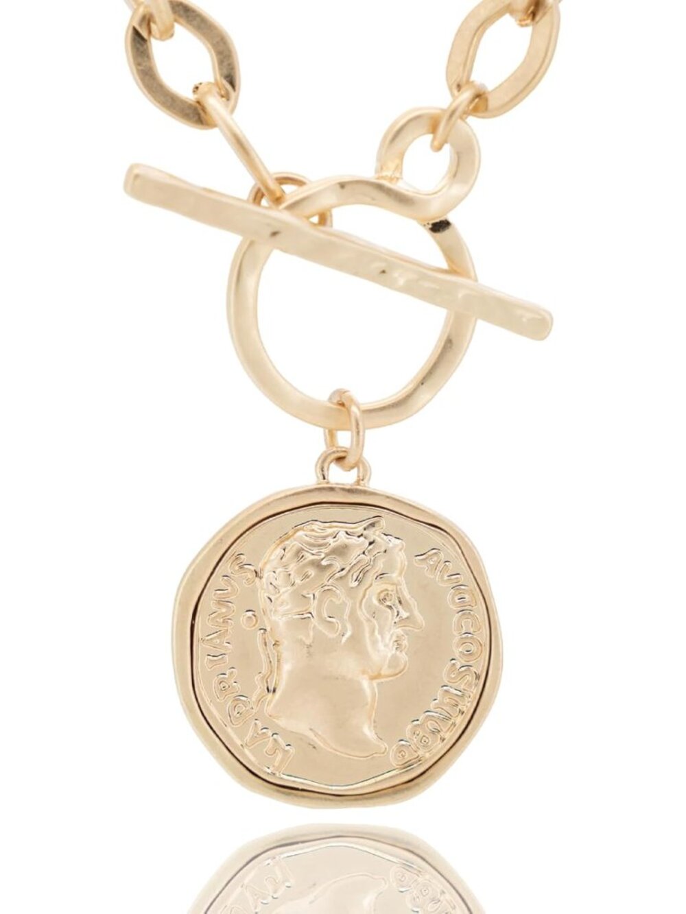 Chunky Coin Antique Gold Plated Thick Link Chain Layered Pendant Necklace for Wo - Picture 4 of 7